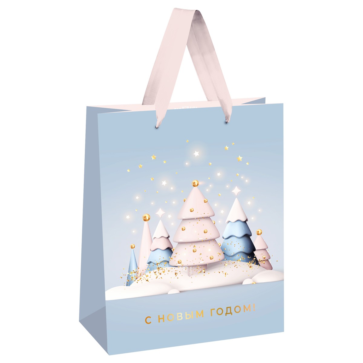Пакет подарочный 18*23*10см MESHU Christmas trees,  фольга, матовая ламинация