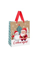 Пакет подарочный 18*23*10см MESHU Happy Santa, крафт