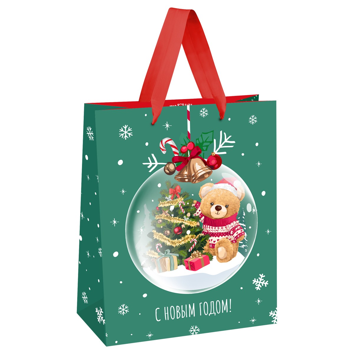 Пакет подарочный 26*32*12см MESHU Christmas bear, выборочный лак,  матовая ламинация