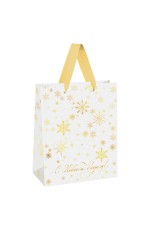 Пакет подарочный 26*32*12см MESHU Gold snowflake, фольга, матовая ламинация