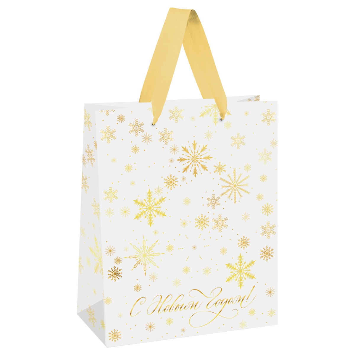 Пакет подарочный 33*42*12см MESHU Gold snowflake, фольга, матовая ламинация