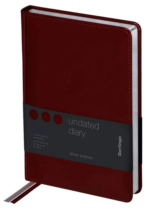 Ежедневник недатированный А5 серебряный срез кожа коричневый 82504 Berlingo