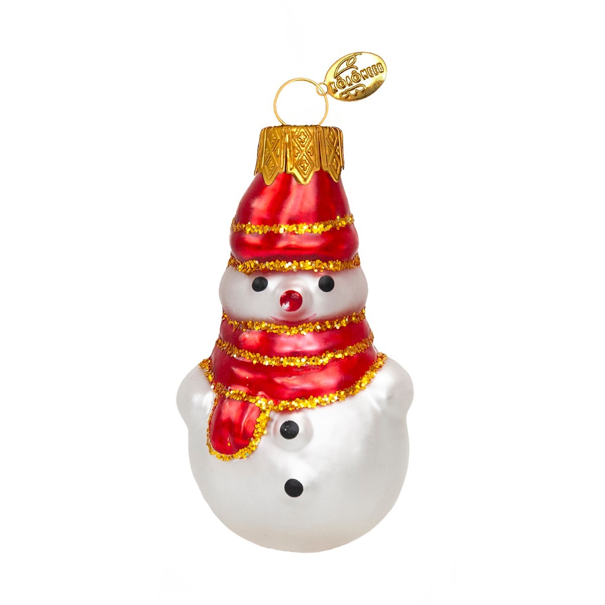 Елочная игрушка стекло Снеговик мини красный h-7см в упаковке ФУ-76/8