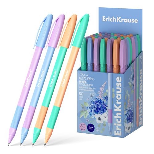 Ручка шар 1мм син Stick&Grip Pastel Bloom 61025 Erich Krause