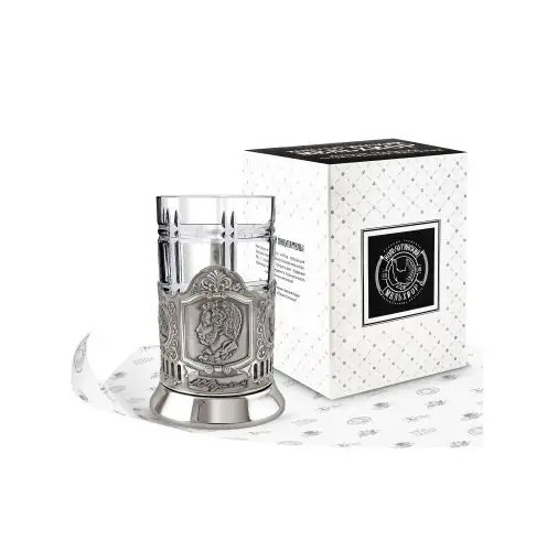 Набор Подстаканник никелированный Пушкин (стакан+ложка) с чернением