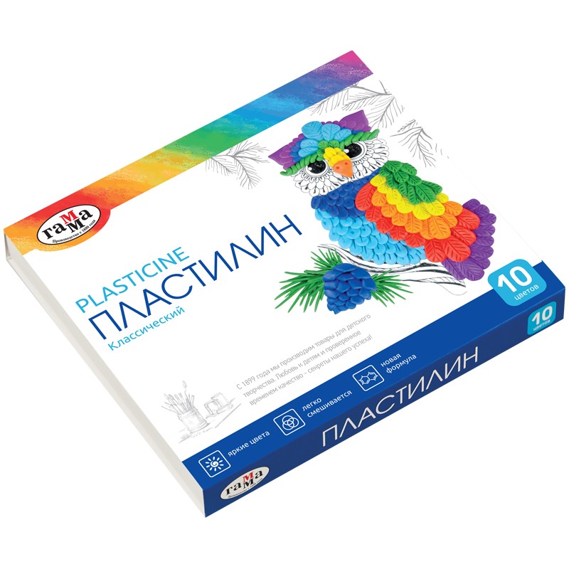 Пластилин Гамма Классический, 10 цветов, 200г, со стеком, картон