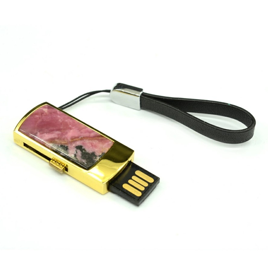 Флеш карта USB на 32GB с родонитом золотистая 