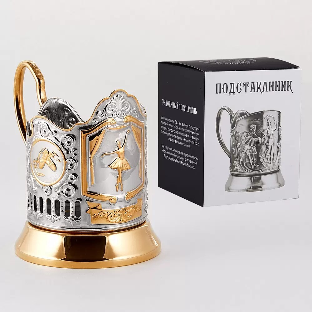 Набор Подстаканник Балерина никелированный с ч/п стакан ложка