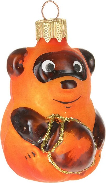Елочная игрушка стекло Винни Пух с медом 10 см ФУ-444
