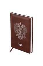 Ежедневник датированный 2026г., А5, 176л., твердый переплет, кожзам, BG Орел, коричневый