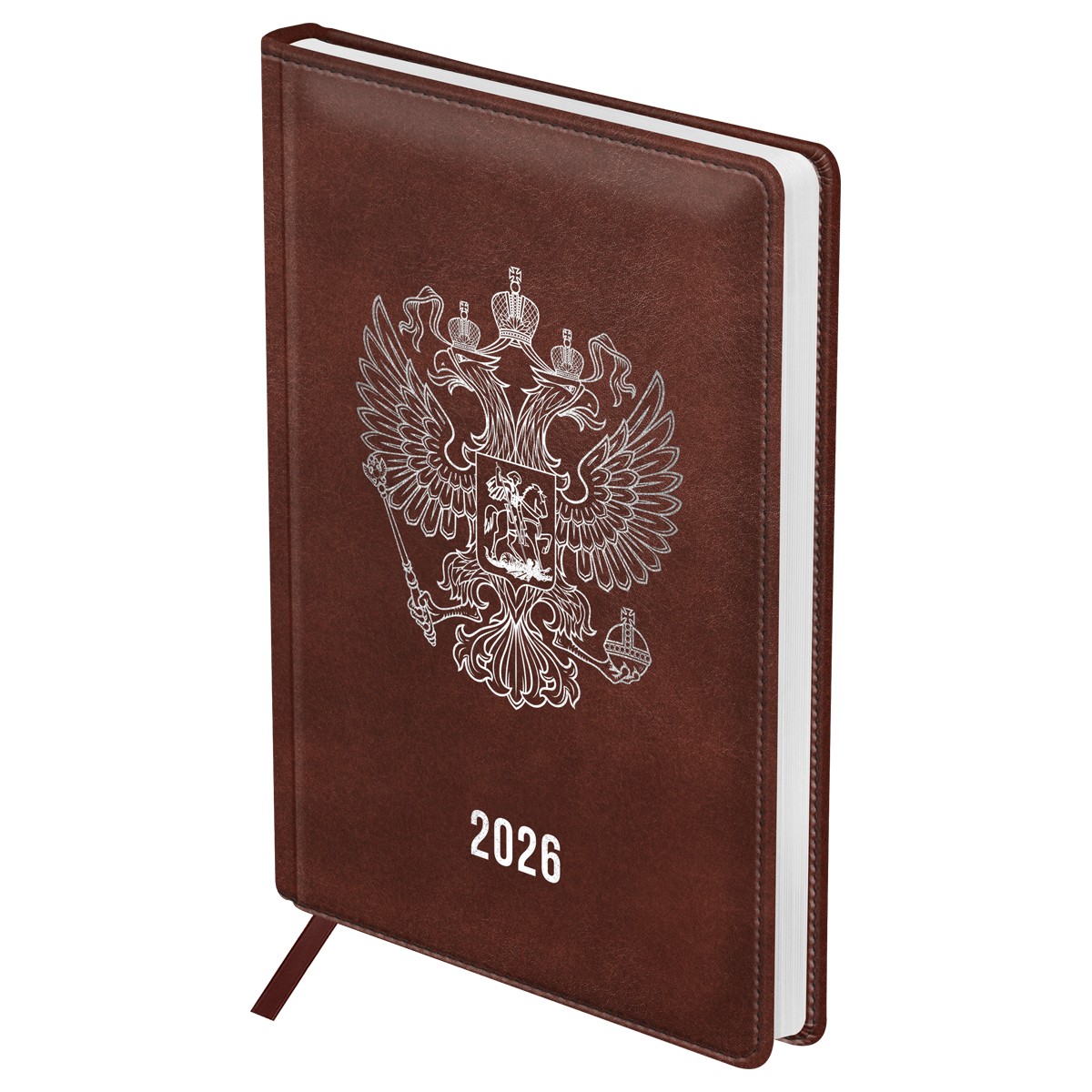 Ежедневник датированный 2026г., А5, 176л., твердый переплет, кожзам, BG Орел, коричневый