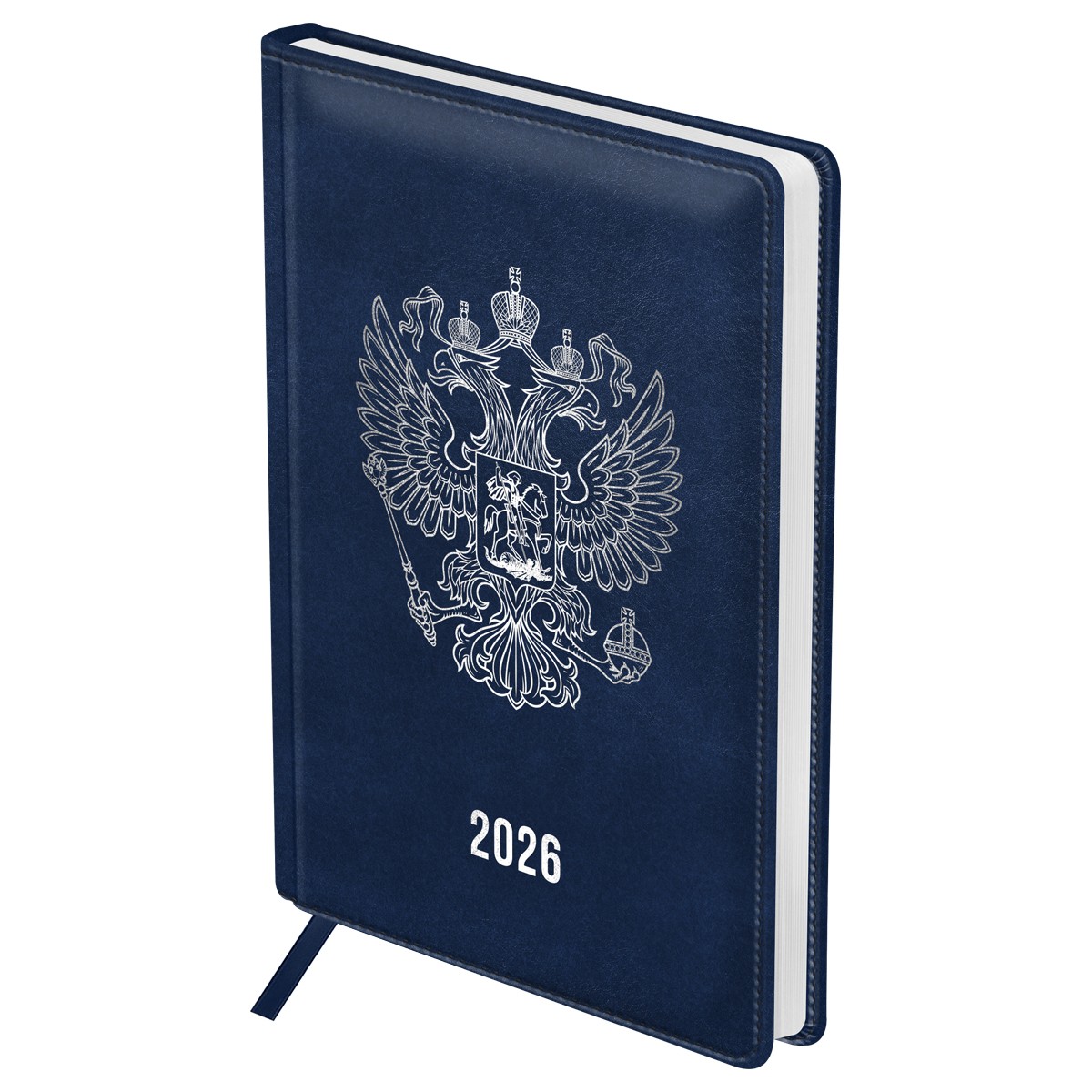 Ежедневник датированный 2026г., А5, 176л., твердый переплет, кожзам, BG Орел, синий