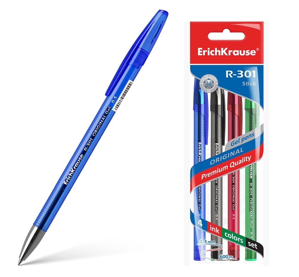 ErichKrause® Набор гелевых ручек Original Gel R-301 4шт цвета в ассорт (в пакете) арт.45157 