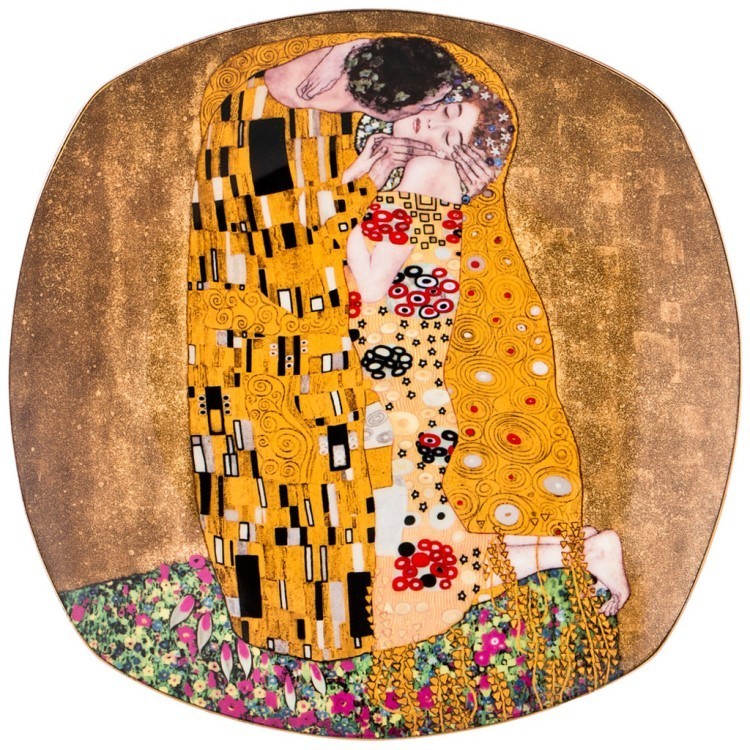 Тарелка фарф квад Поцелуй (Климт) 26см зол 104-513