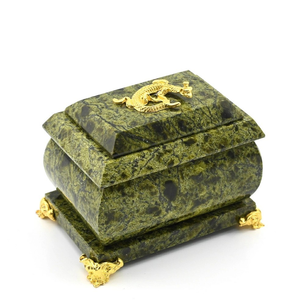 Шкатулка из змеевика с ящеркой 90*65*70мм 1310625-1