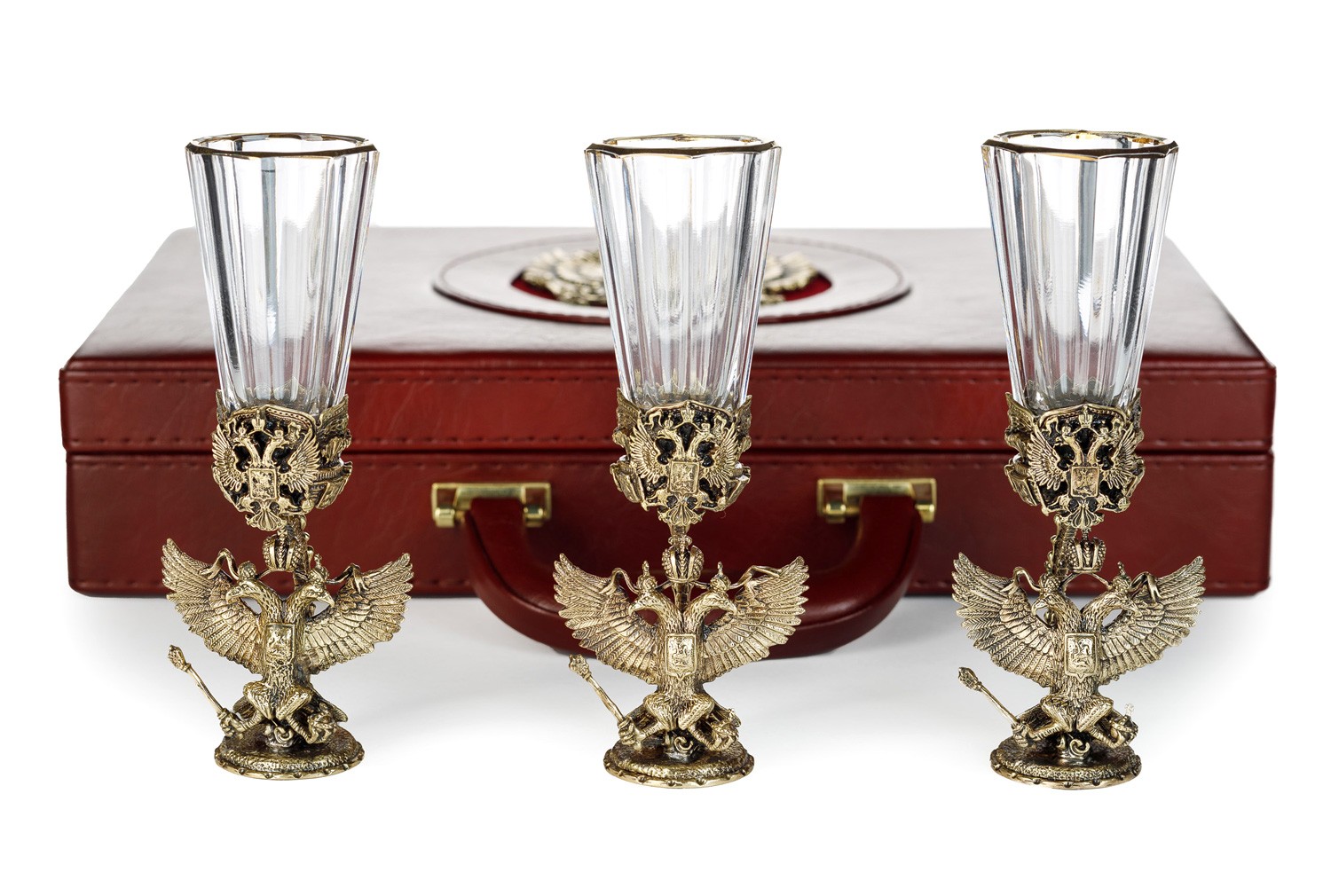 Набор Лафитники Гербовый №2 3 штуп кожа 7041007