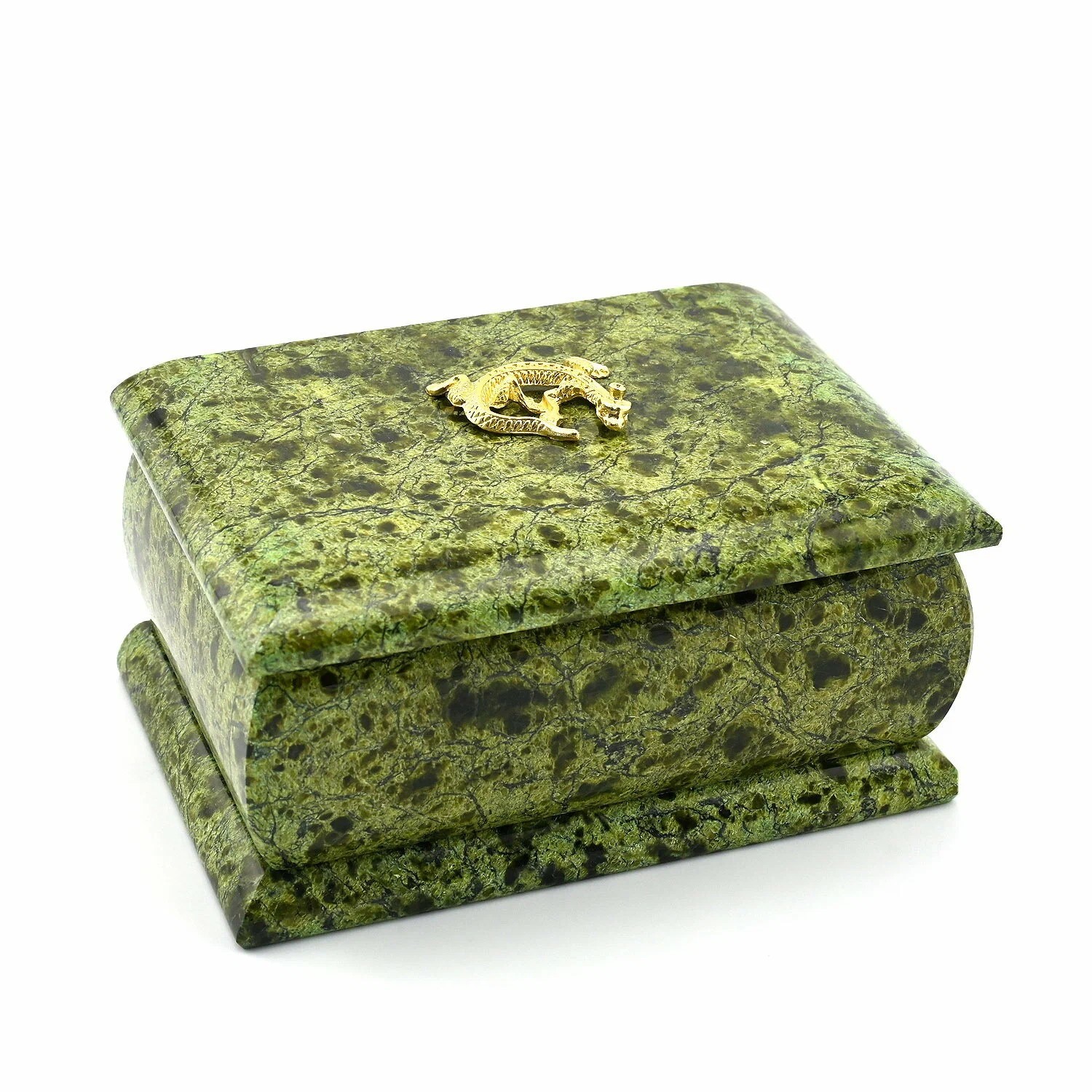 Ларец из змеевика с ящеркой Радуга Камня 120х80х60мм 1310732