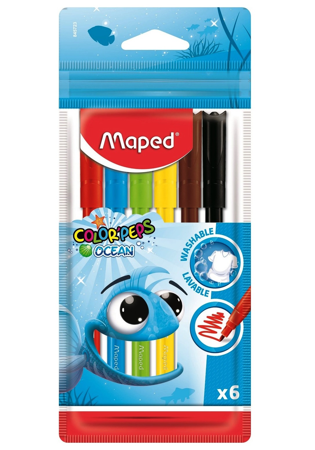 Maped. Фломастеры Color'Peps Ocean супер смываемые  в пакете с подвесом (6 цв) арт.845723  