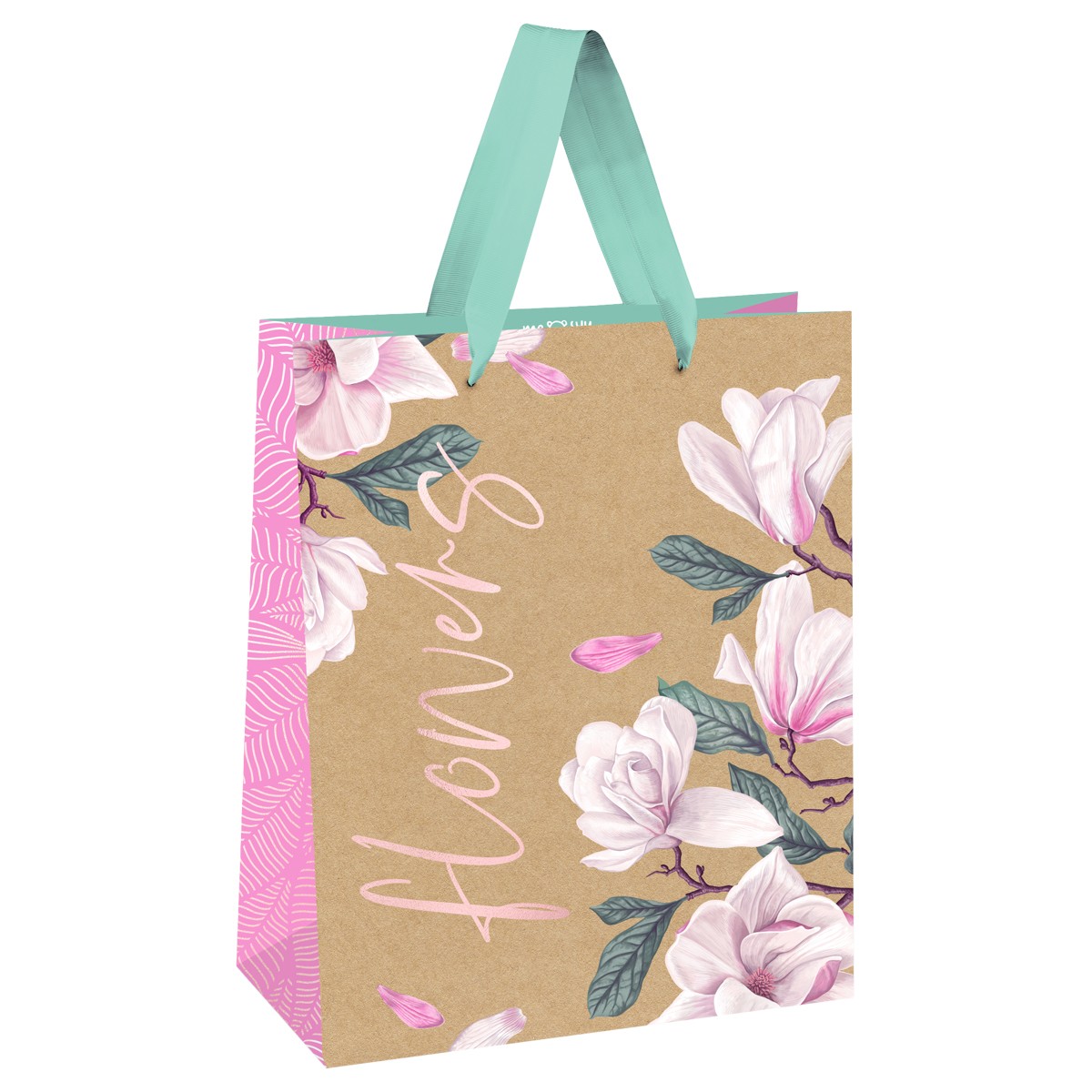 Пакет подарочный 26*32*12см MESHU Flowers, отд. фольгой, крафт