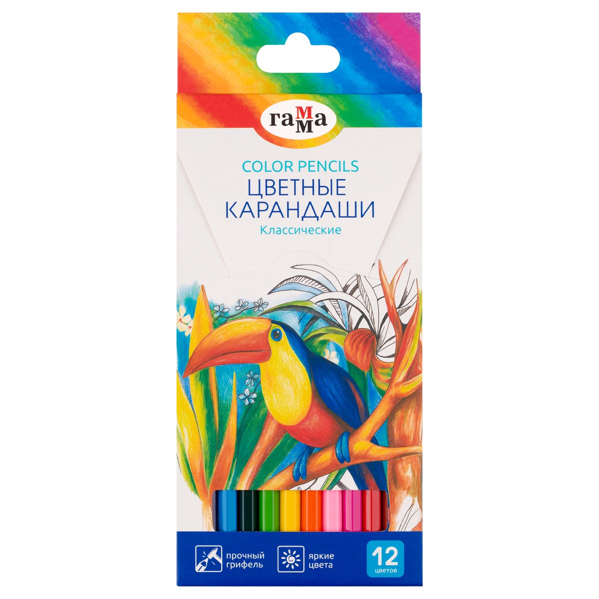 Карандаши цветные Гамма Классические, 12цв., заточен., картон. упак., европодвес