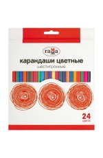 Карандаши цветные Гамма, 24цв., шестигранные, заточен., картон. упаковка, европодвес