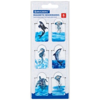 Закладка -магнит 6шт 35*25мм Marine Life 113163 Brauberg