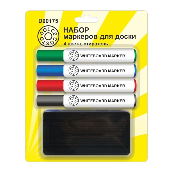 Набор маркеров д/доски 4цв с губкой D00175 Dolce Costo