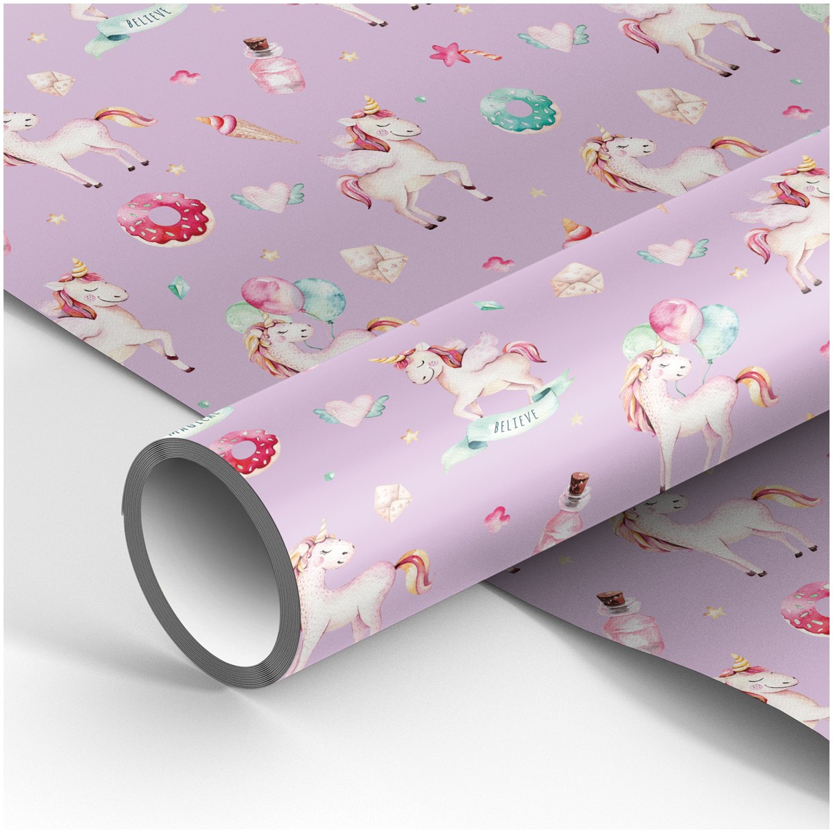 Упаковочная бумага глянц. 70*100см, MESHU Единорожки, 80г/м2