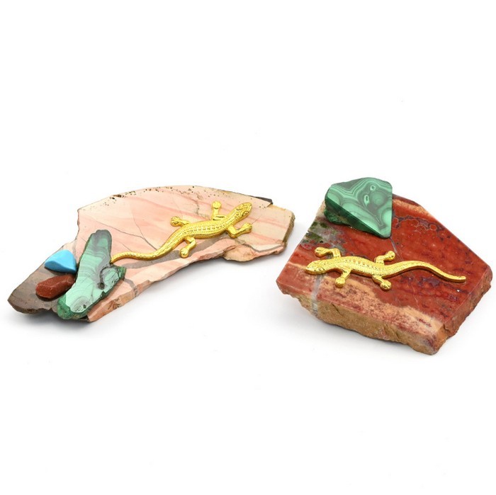 Композиция из самоцветов с ящеркой 80х36х32 мм 2060191