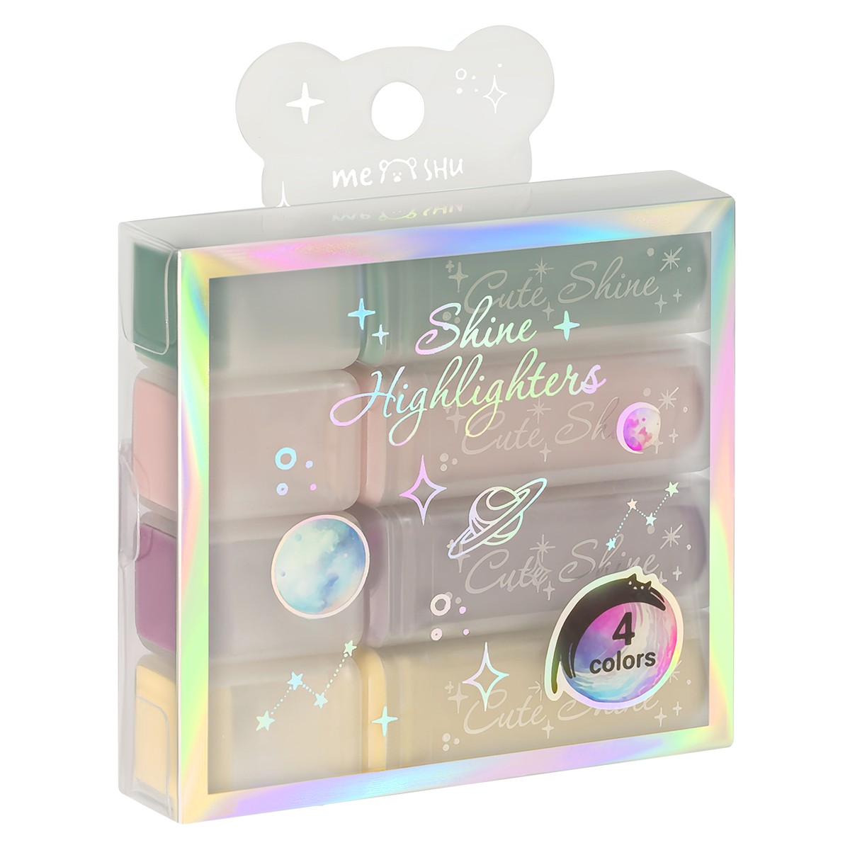 Набор текстовыделителей MESHU Shiny, 04цв., пастельные цвета c глиттером, 1-5мм, ПВХ бокс, европодвес