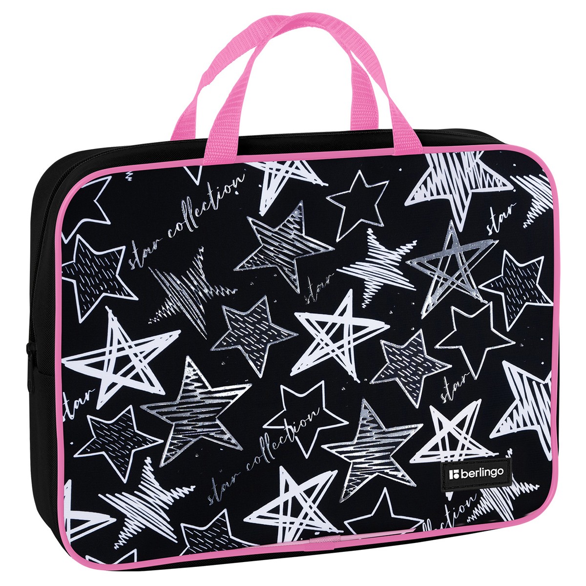 Папка текстильная с ручками 1 отделение, А4 Berlingo Glossy stars, 350*265*80мм, текстиль, на молнии