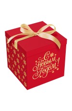 Коробка складная подарочная MESHU Новогодняя классика, красн, (28*28*28см), с лентой, отд фольгой