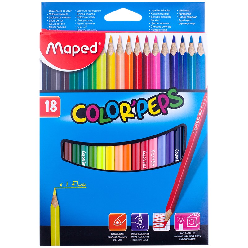 Карандаши цветные Maped Color Peps, 18цв., трехгран., заточен., картон, европодвес