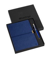 Подарочный набор Berlingo Casual Gold: ежедневник недатированный, А5, 136л., кожзам, синий, золотой срез, с ручкой
