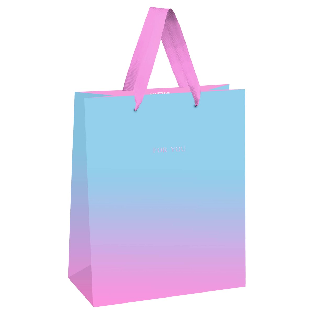 Пакет подарочный 11*14*6,5см MESHU Duotone. Light blue-Pink gradient, отд. фольгой, матовая ламинация