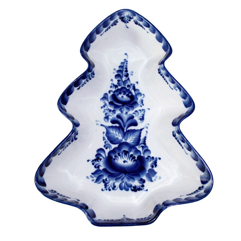 Гжель Лоток для заливного Ёлка
