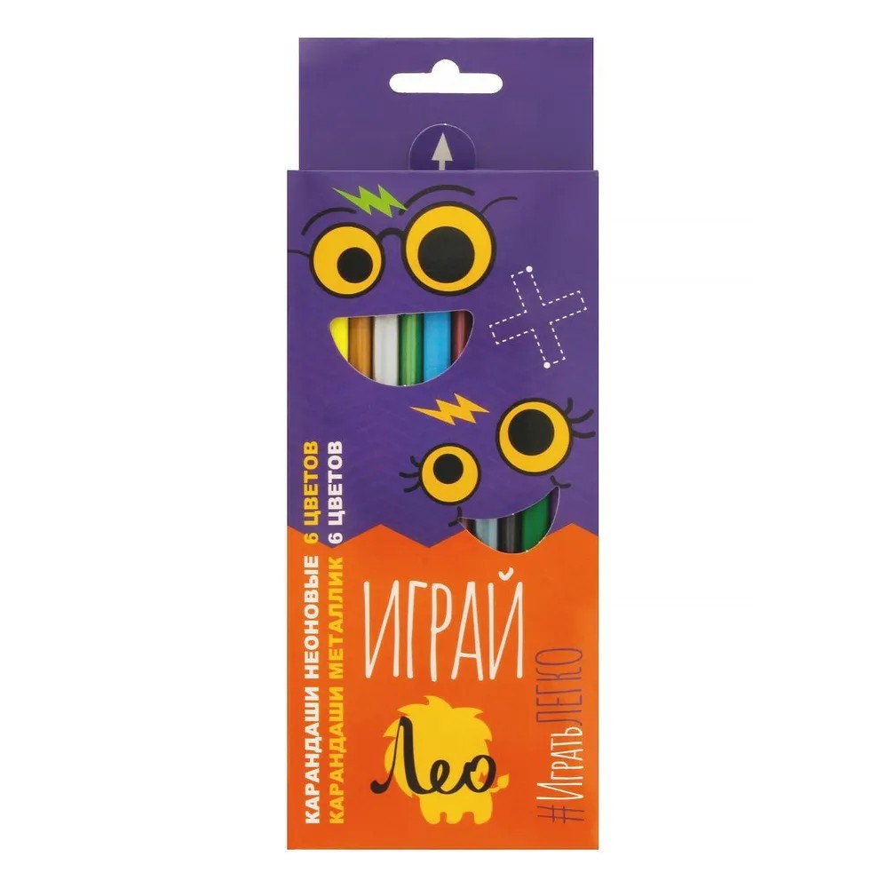 Набор карандашей 6 неон цв+6 металлик трехгранИграй Лео