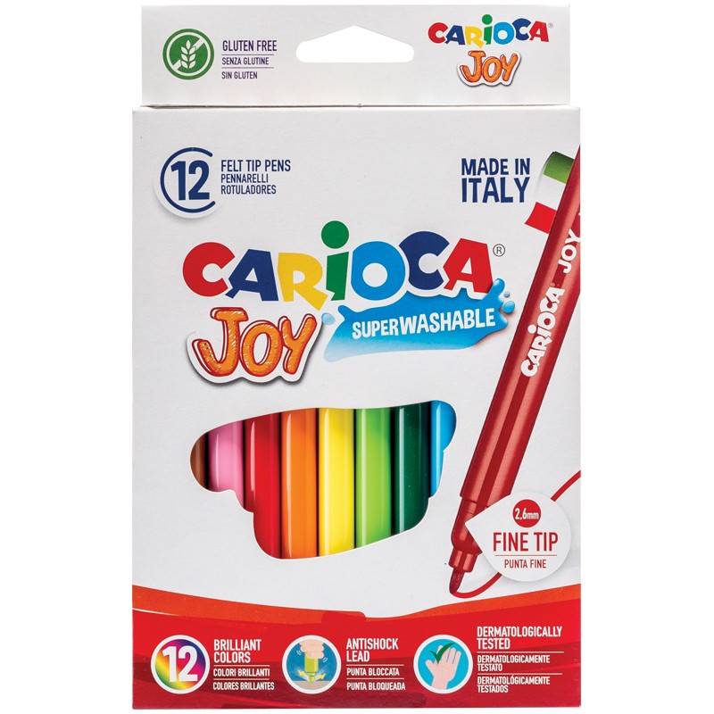 Фломастеры Carioca Joy, 12цв., смываемые, картон, европодвес