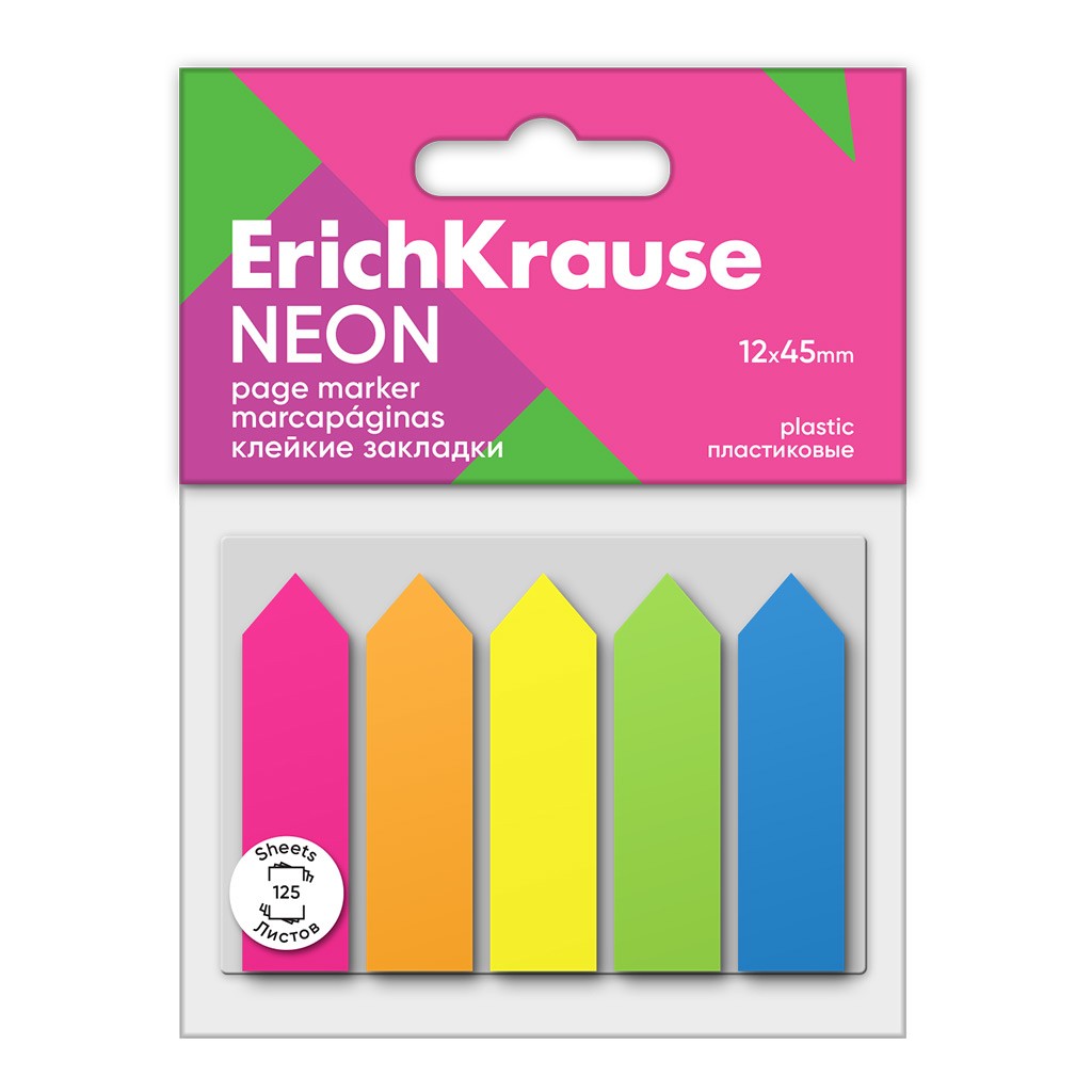 Стикеры -закладки пласт 12*45мм 5цв 125л Neon 61555 Erich Krause