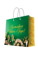 Пакет подар бумажный Счастливого Нового года! (зеленый) Феникс-Презент