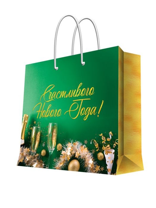 Пакет подар бумажный Счастливого Нового года! (зеленый) Феникс-Презент