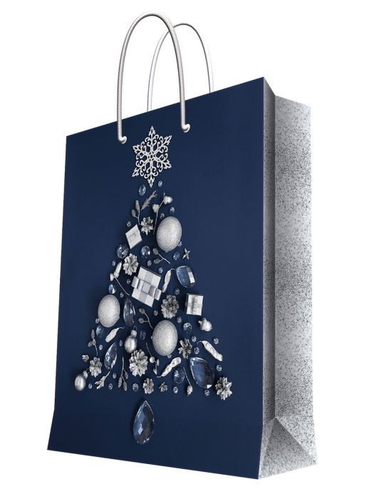 Пакет подарочный бумажный Елка из новогодних украшений тёмно-синяя Феникс-Презент