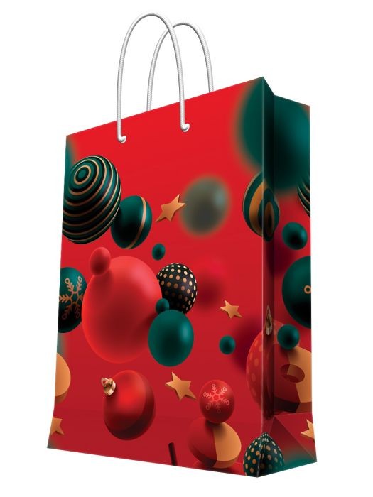 Пакет подарочный бумажный Новогодние шары на красном фоне Феникс-Презент