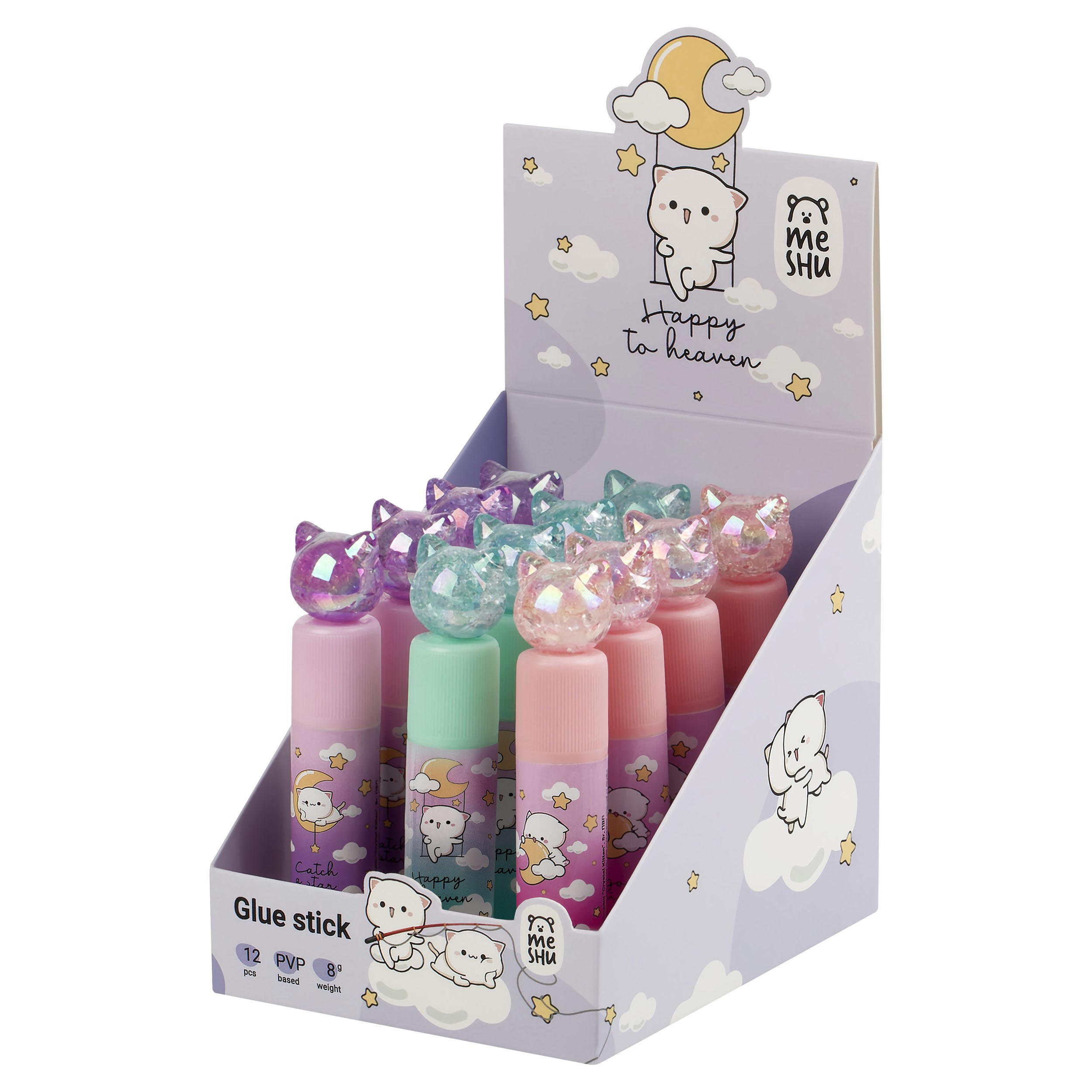 Клей-карандаш MESHU с топпером Crystal Kitten, 8г, дисплей бокс, ПВП, ассорти
