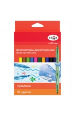 Фломастеры двухсторонние Гамма Мультики, 12цв., 12шт., смываемые, картон. упаковка, европодвес