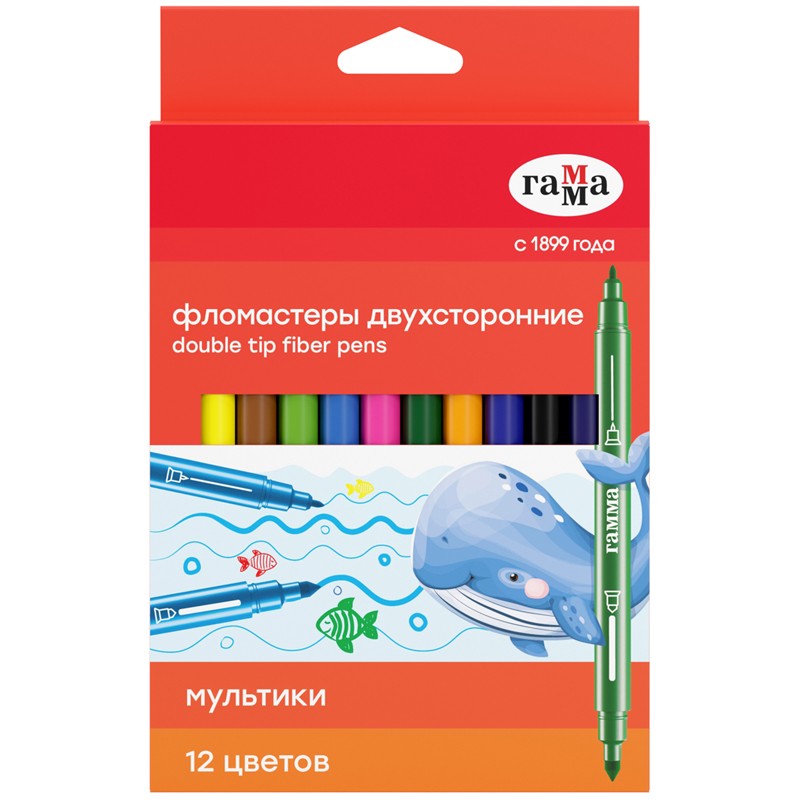 Фломастеры двухсторонние Гамма Мультики, 12цв., 12шт., смываемые, картон. упаковка, европодвес