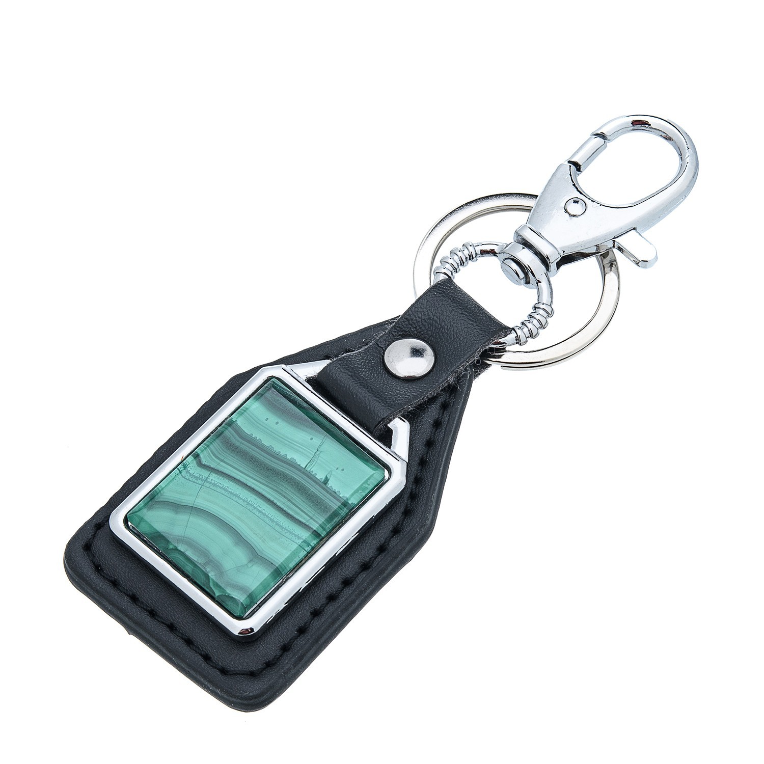 Брелок из кожи с накладкой из малахита 1130935аи