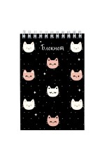 Блокнот А6 96л кл спир Коты на чёрном 70135 Феникс