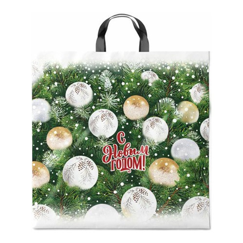 Пакет п/эт с петлев ручк 44х44см/70 мкм Белые шары Интерпак