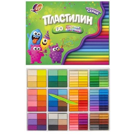Пластилин 80шт (40цв Классич 40цв Восков) 36С 2382-08 Луч